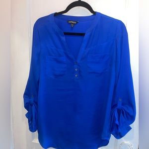 Express Clothing Crew Neck half button blouse